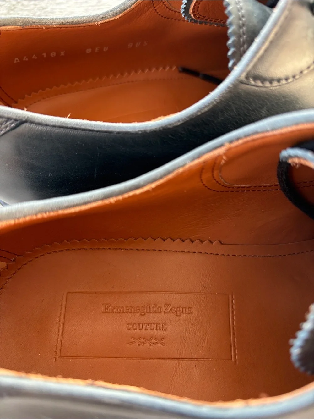 Ermenegildo Zegna Couture Midnight Navy Blue Leather Derby Shoes 8EU 9US